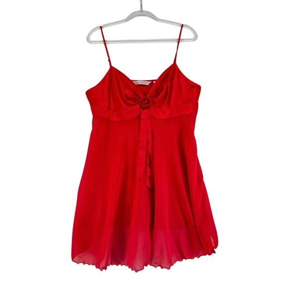 Vintage Y2K Victoria’s Secret Red Satin Slip Dress XL Romantic Rosette Detail - Picture 1 of 5